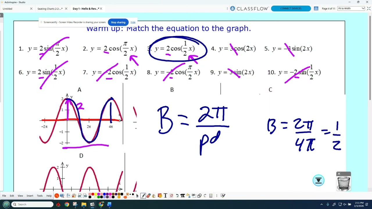 PC 2-3-26 Hello & Review of trig graph-equation connections