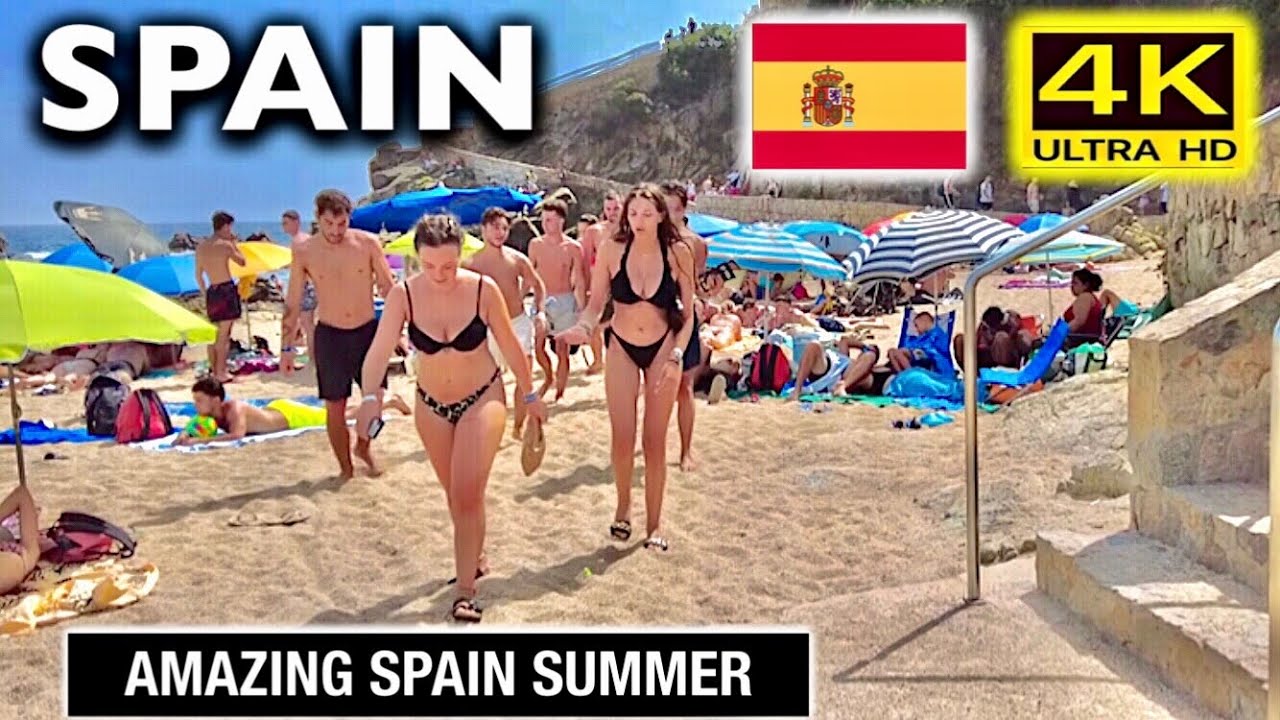 Lloret de Mar, Costa Brava, 4K Spain Beach Walking tour, Summer Vibes