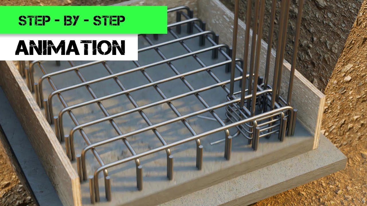 Corner Column - Isolated Footing Reinforcement  (step-by-step construction animation)