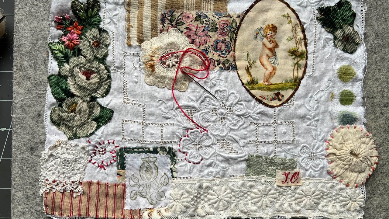 #slowstitching craft with me | making a slow stitch piece for the top of my sewing basket Part 2