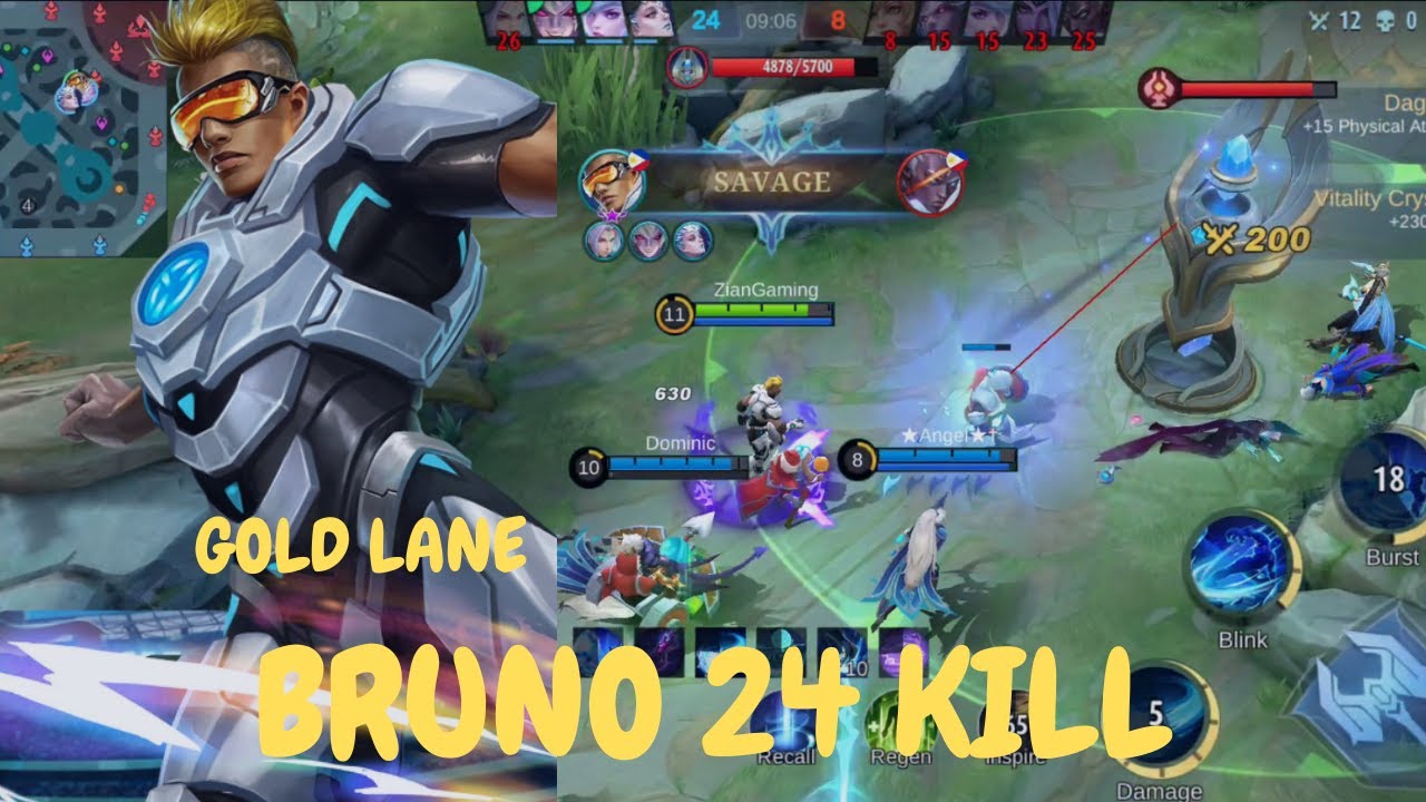 BRUNO - 24kill Gold lane  - Build Top 1 Global Bruno - MLBB