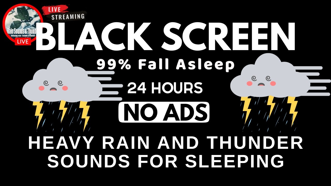 🔴 Heavy Rain & Thunder Sounds 💤| Black Screen - Deep Sleep, Relaxation & Stress Relief, Live Stream