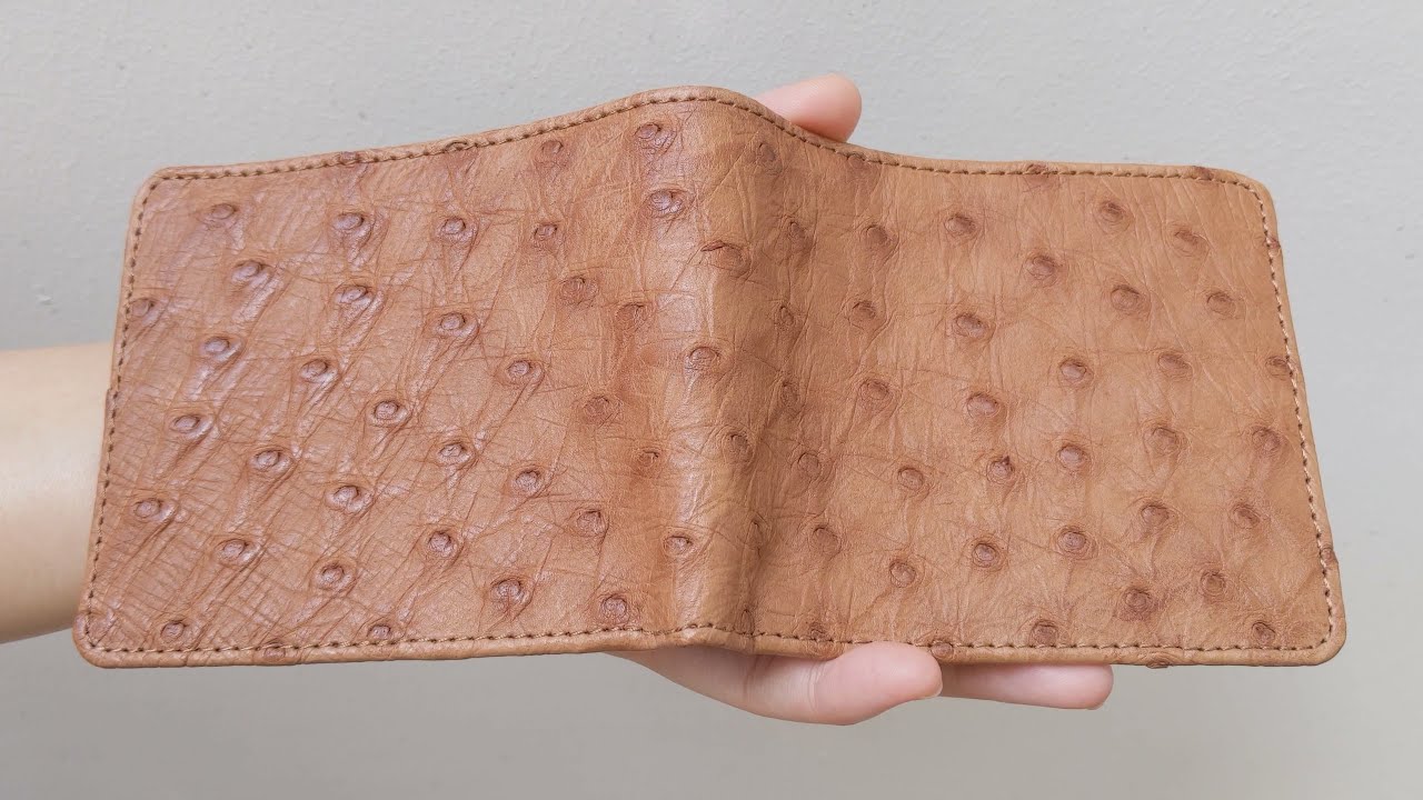 Ostrich Wallet,  Lining Cognac Brown Ostrich Skin Leather Wallet