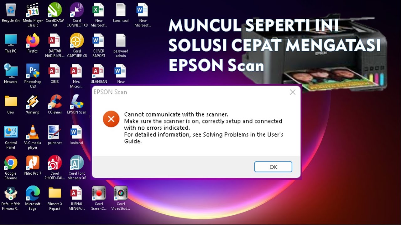 SOLUSI EPSON Scan Cannot communicate with the scanner
