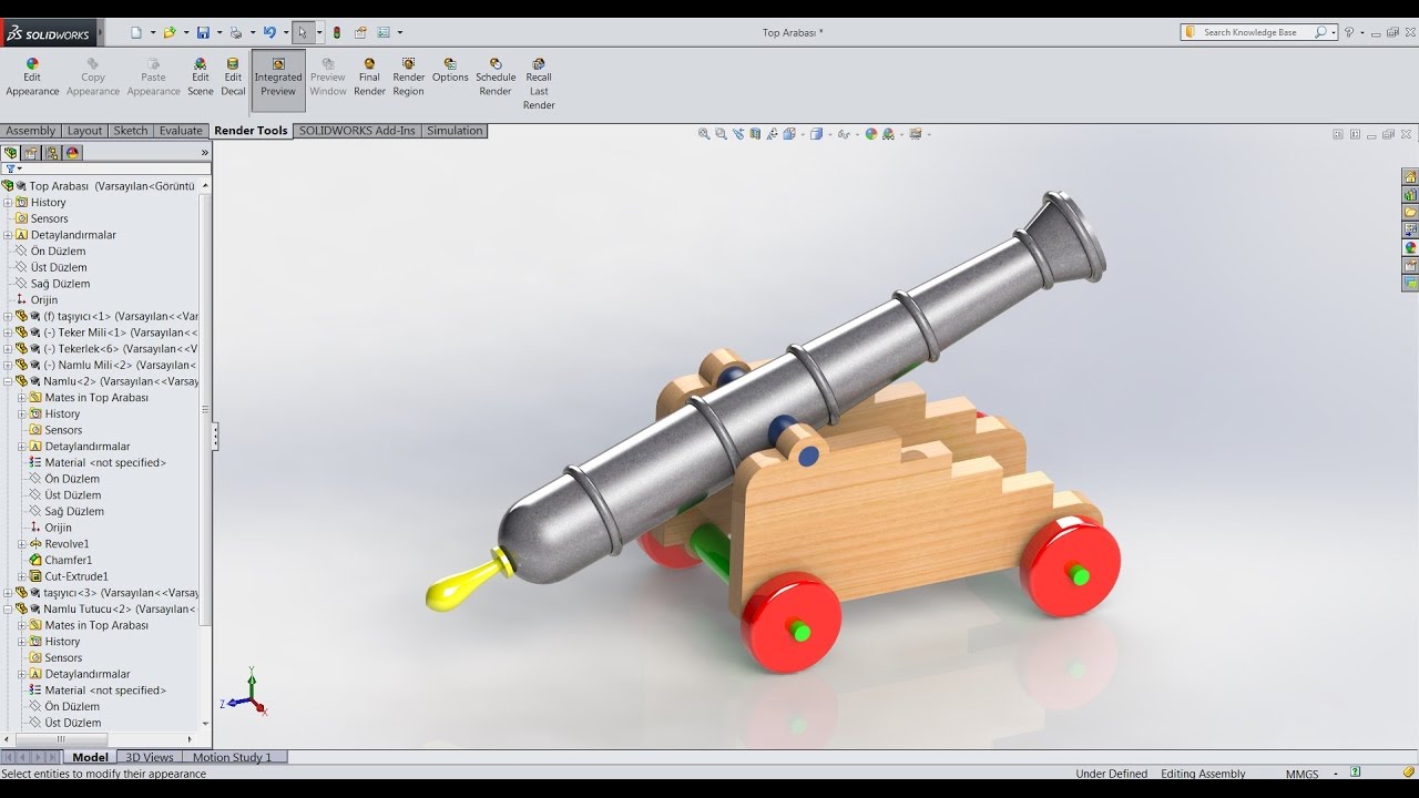 Top Arabası Solidworks Gun Carriage Assembly Montaj Eğitim