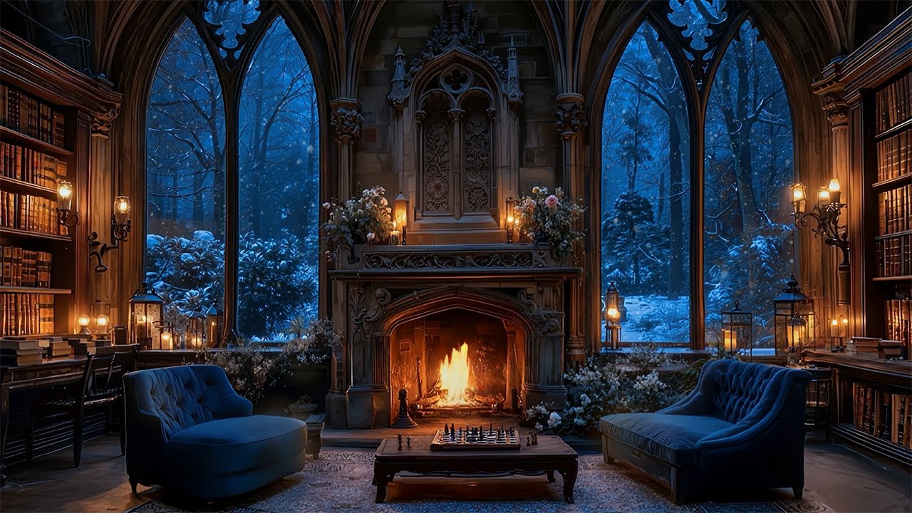 Cozy Winter Victorian Room by the Fireplace | Dark Academia Piano Music for Reading & Focus