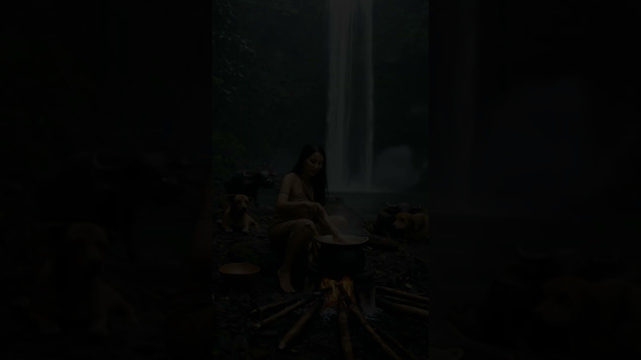 Jungle Stew by the Waterfall Tribal Cooking with Nature's Beauty #traditionalcooking