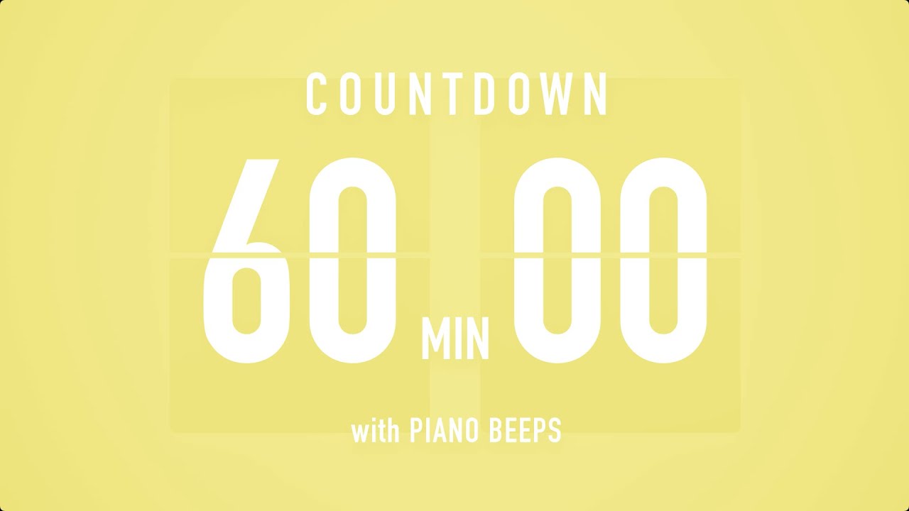 60 Minute Countdown Timer ⏳ Flip Clock with Piano Beeps 🎹🟡