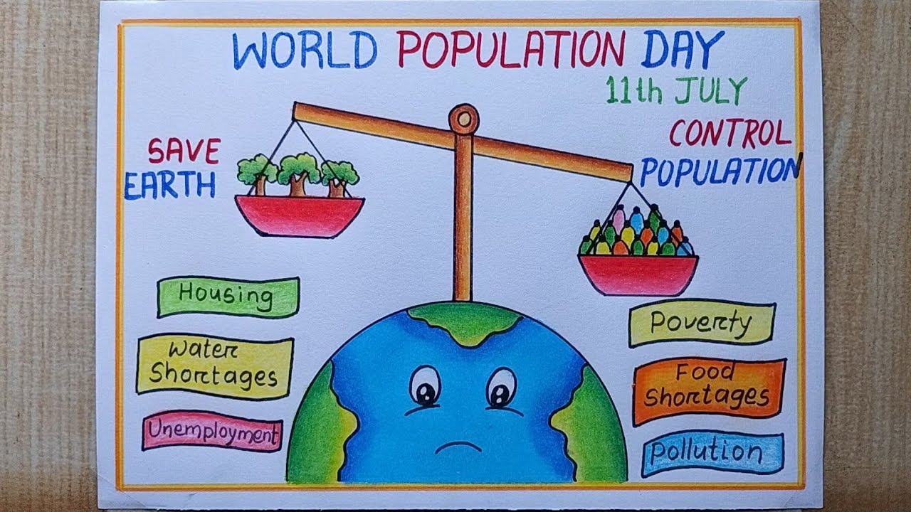 Population Day Poster Drawing easy| World population Day Poster Drawing| Control population Drawing