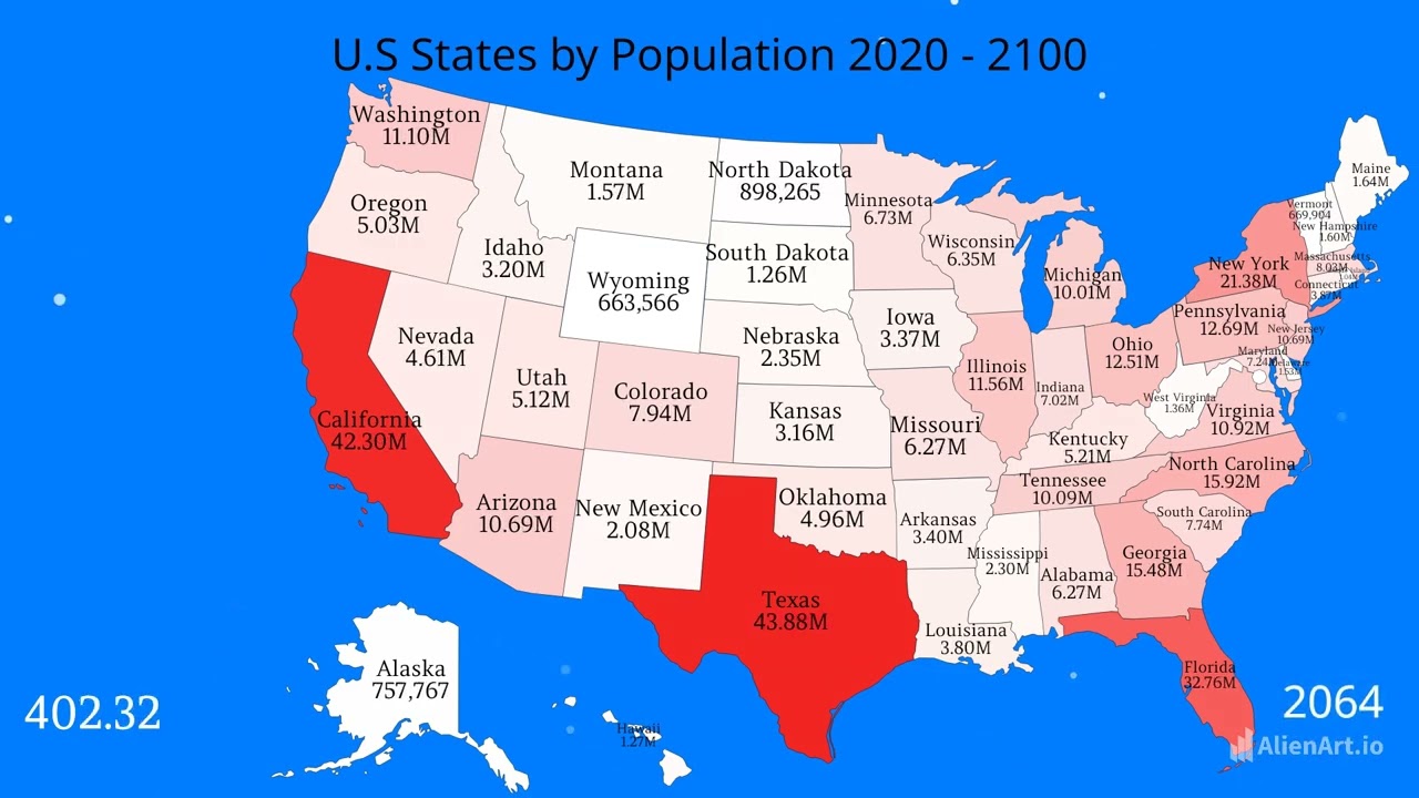 (REMAKE) U.S States by Population (2020 - 2100) (Read Description)