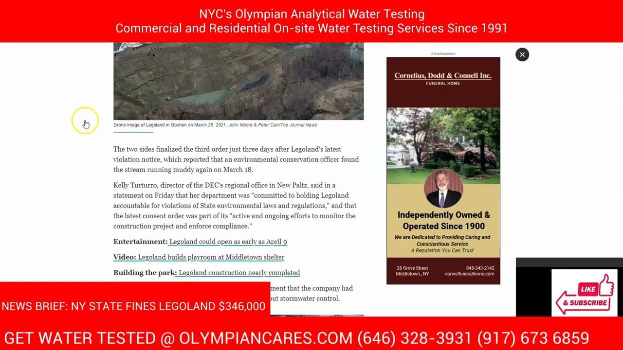 Water Testing for Mercury - NY state fines Legoland $346,000 for Environmental Violations