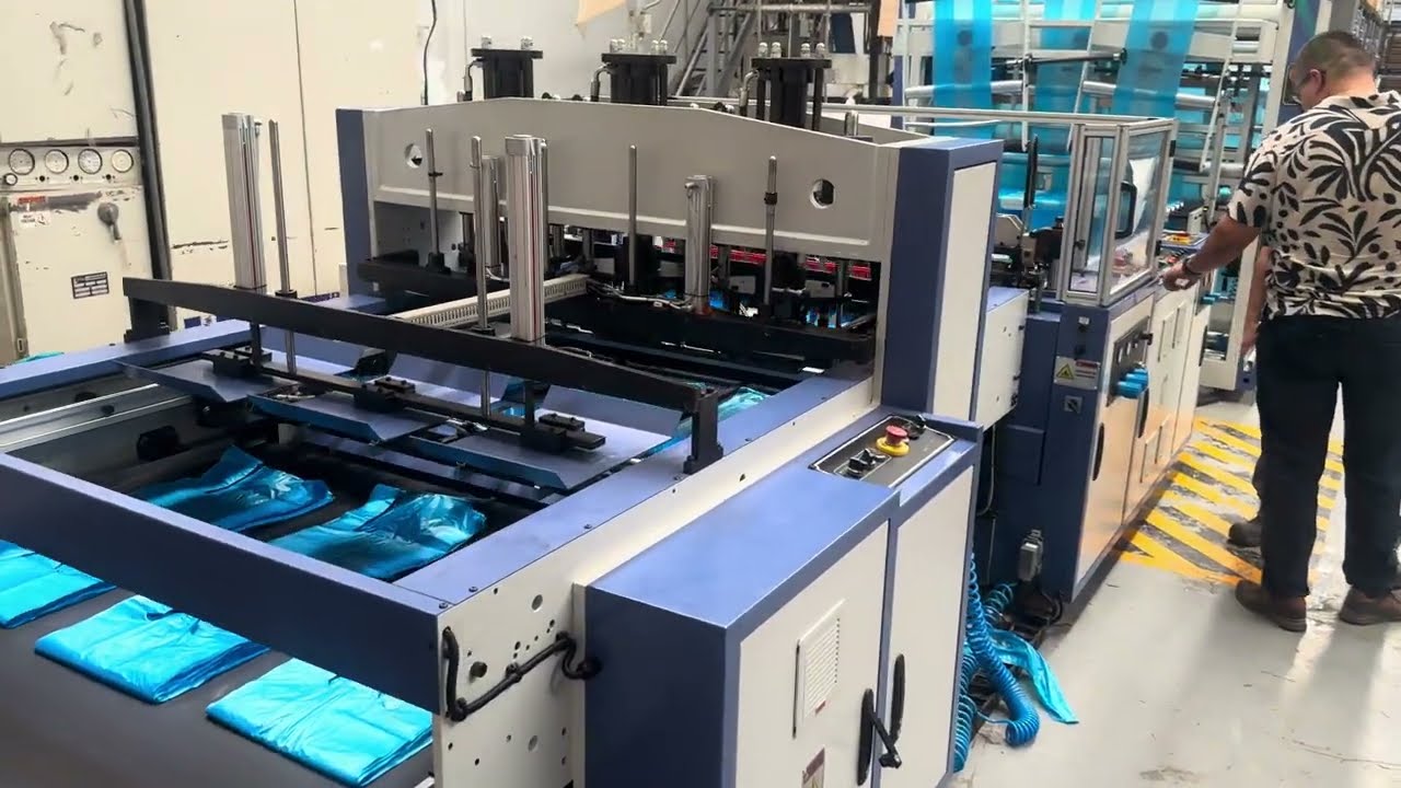 HS-1150 P 3 LANE T-SHIRT BAG MAKING MACHINE WITH HOT SLITTER UP TO 900 BAGS (300 X 3 LANES) / MINUTE