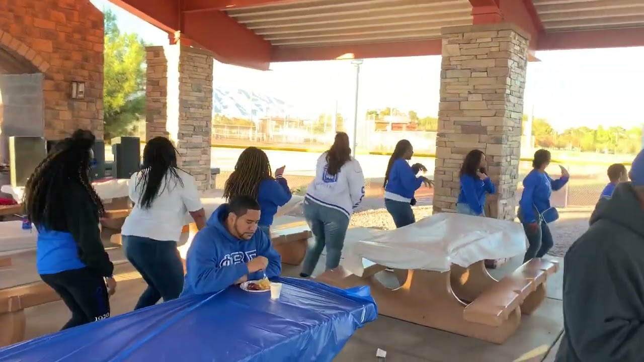 Ladies of theta omicron zeta chapter (Zeta Phi Beta) strolling at Blue & White weekend in Las Vegas