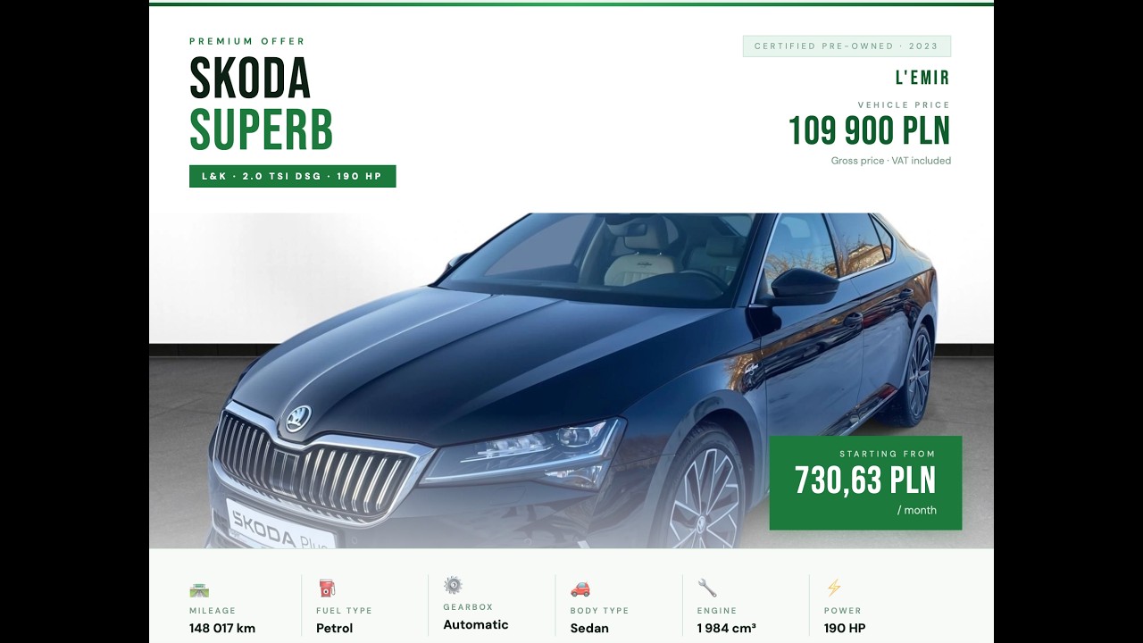 English version Skoda Superb L&k 2.0 TSI DSG 190 2023r.