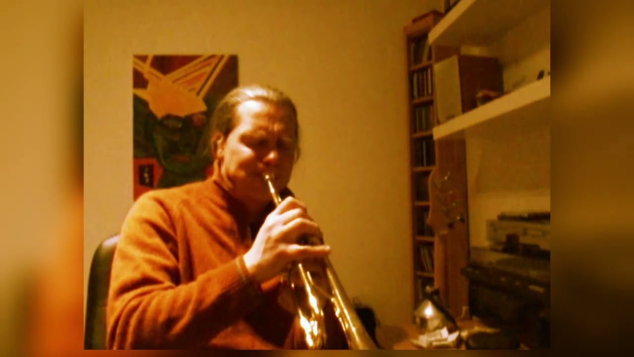 practicing trumpet on  