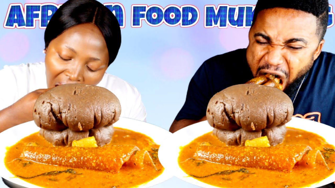 SERVING OUR FOOD WITH TINY KPOMO TO SEE MY HUSBAND'S REACTION | OGBONO SOUP WITH AMALA BROWN FUFU