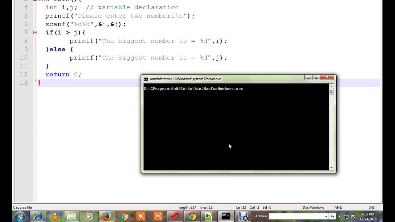 C PROGRAM TO FIND OUT  MAXIMUM OF  TWO NUMBERS DEMO