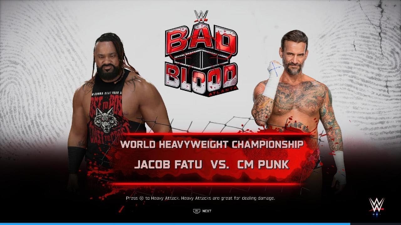 WWE 2K25 CM Punk vs Jacob Fatu for World Championship - Bad Blood