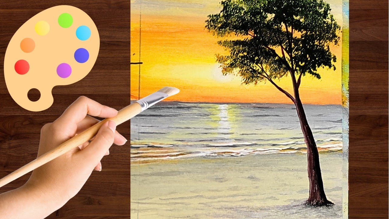 Como Pintar Paisagem P&ocirc;r do Sol Praia