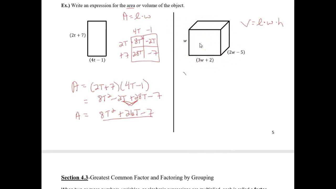 Finding Expressions to Represent Area/Volumes