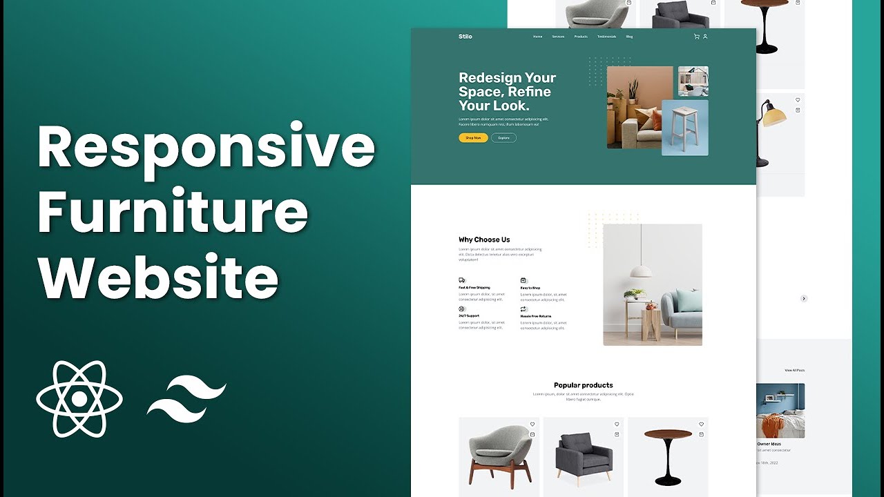 Responsive furniture Website using React JS & Tailwind CSS  #reactjs #html #css #websitedesign