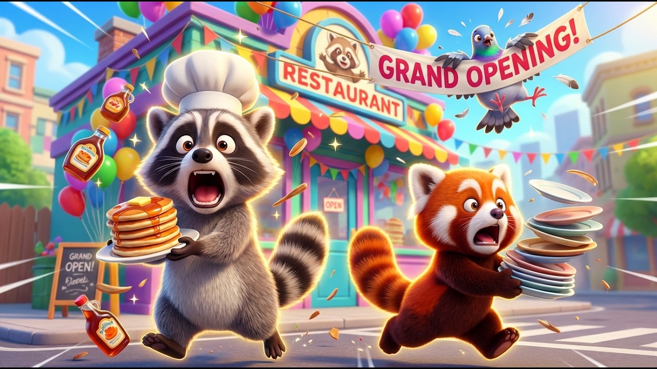 Raccoon Restaurant Grand Opening Disaster 🦝🍽️ | A Cozy Cartoon Comedy in the City