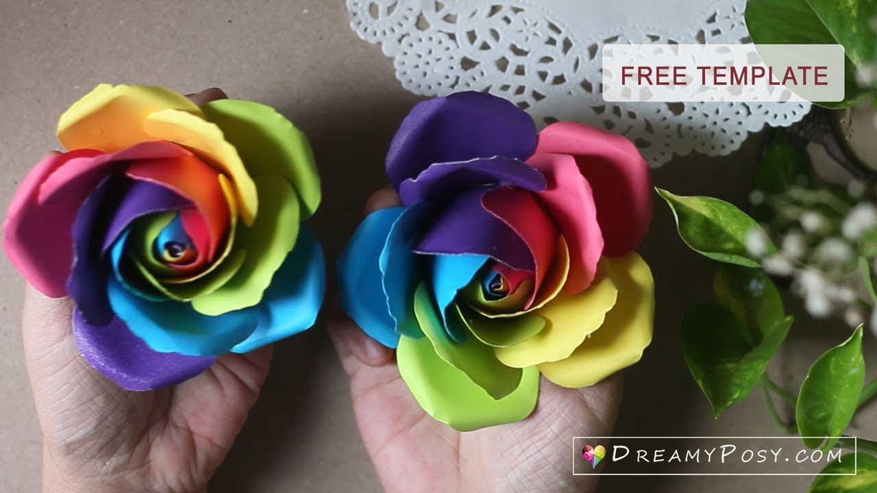 [Free template]: Rainbow rose tutorial