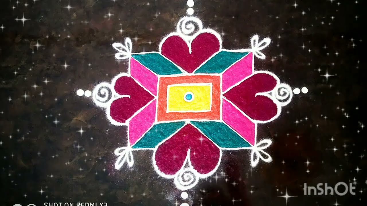 5*5 Dots rangoli design🌹 Easy rangoli with colors 🌹Simple muggulu🌹