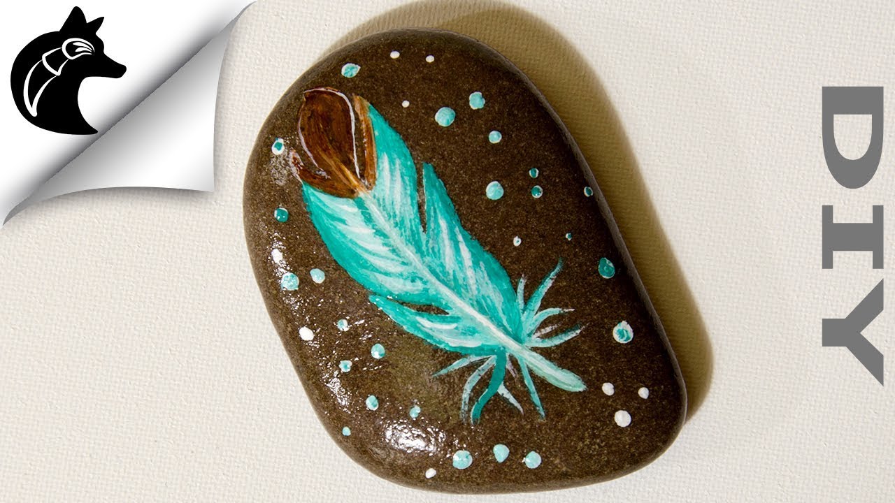 Rock painting feather How to paint with acrylic