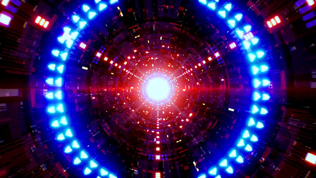 🎬 Mute Vision 4K – Футуристический туннель с синими и красными неоновыми кольцами (без звука)