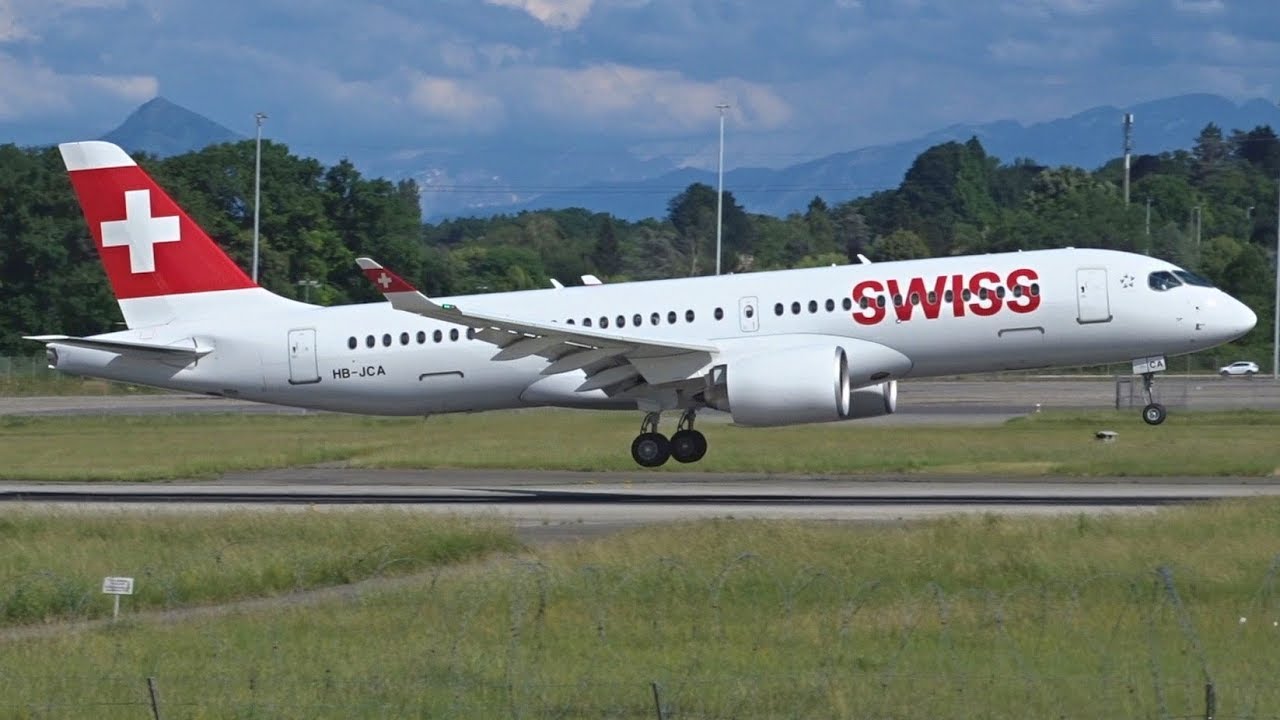 [FullHD] Swiss' first Bombardier CS300 landing at Geneva/GVA/LSGG