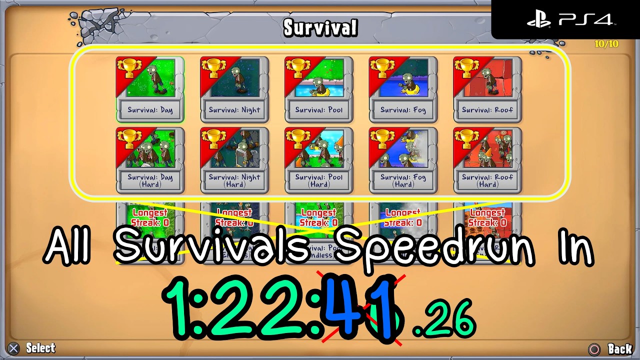 Plants vs Zombies Replanted - All Survivals [RTA] in 1:22:46 (With Speed-Up) - (PS4)