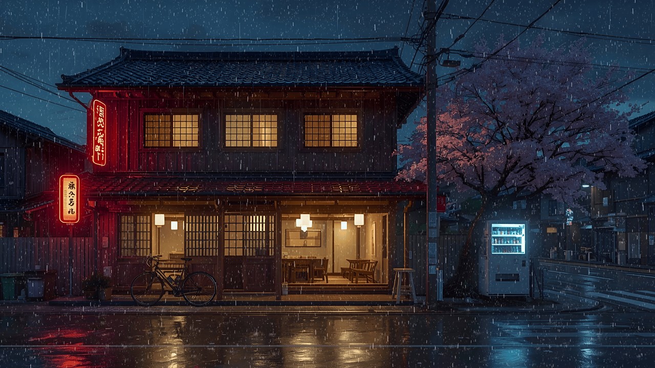 Gentle Night Rain in Kyoto Café 🌧️ Lofi Music for Relaxation, Rest, and Sleep