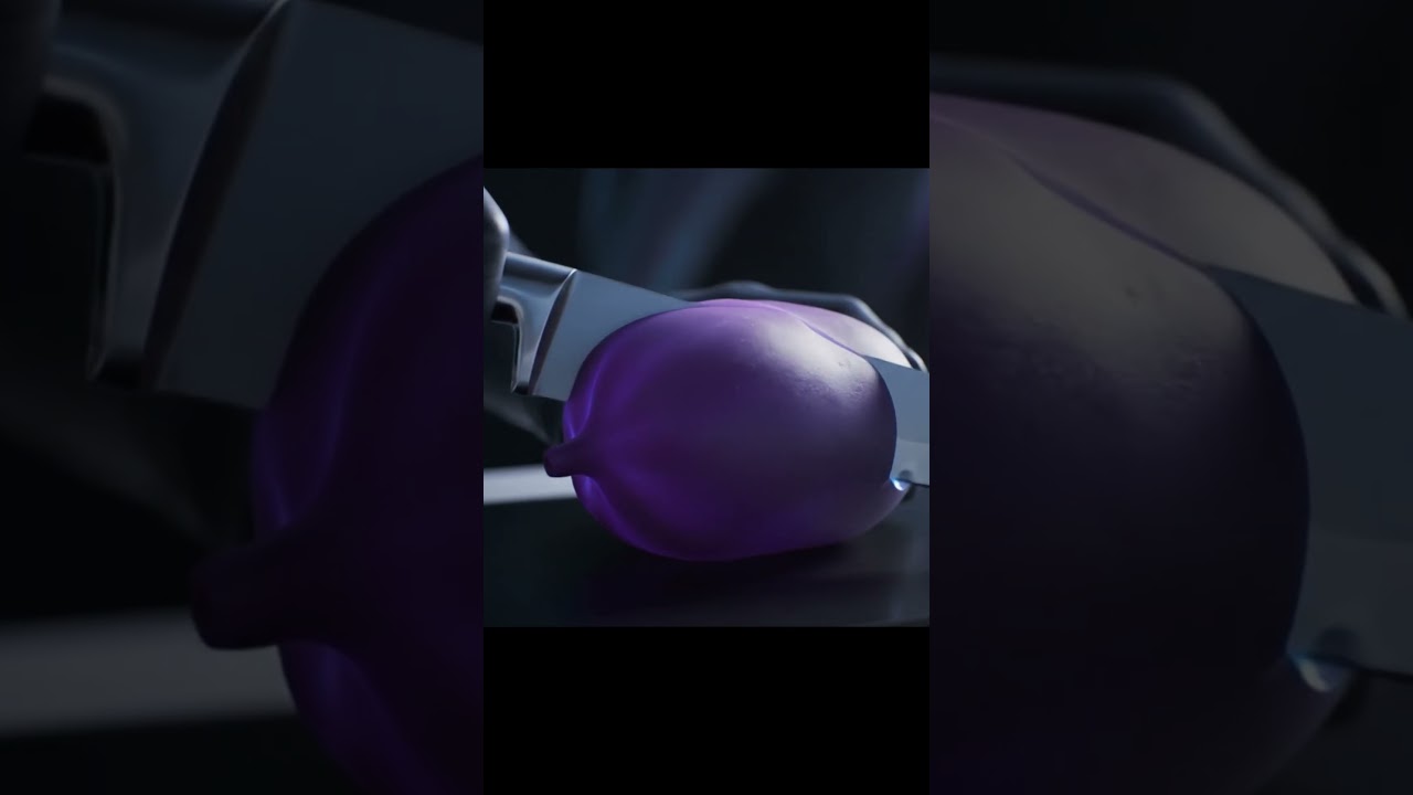 cutting a purple alien fruit with glowing core asmr 🟣✨ 