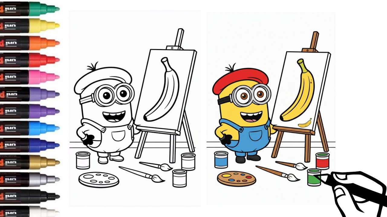 Cute Minion Artist Drawing a Banana 🍌🎨 | Easy Cartoon Drawing for Kids