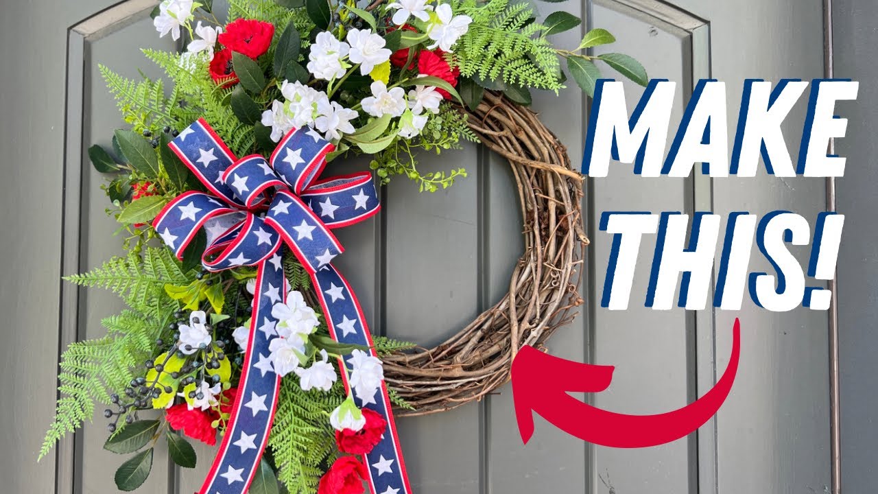 How to make a FAST and EASY red white and blue patriotic grapevine wreath! DIY Wreath Tutorial