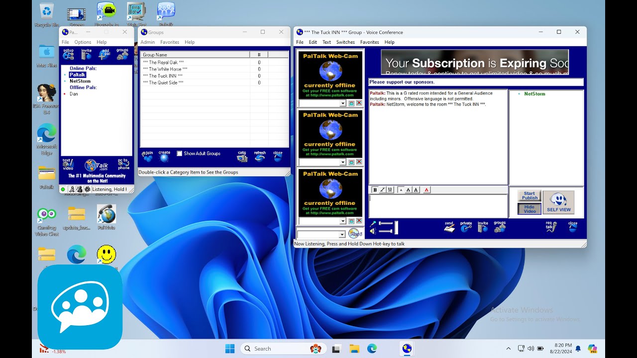 Logging on to Paltalk classic from 2002 in 2024