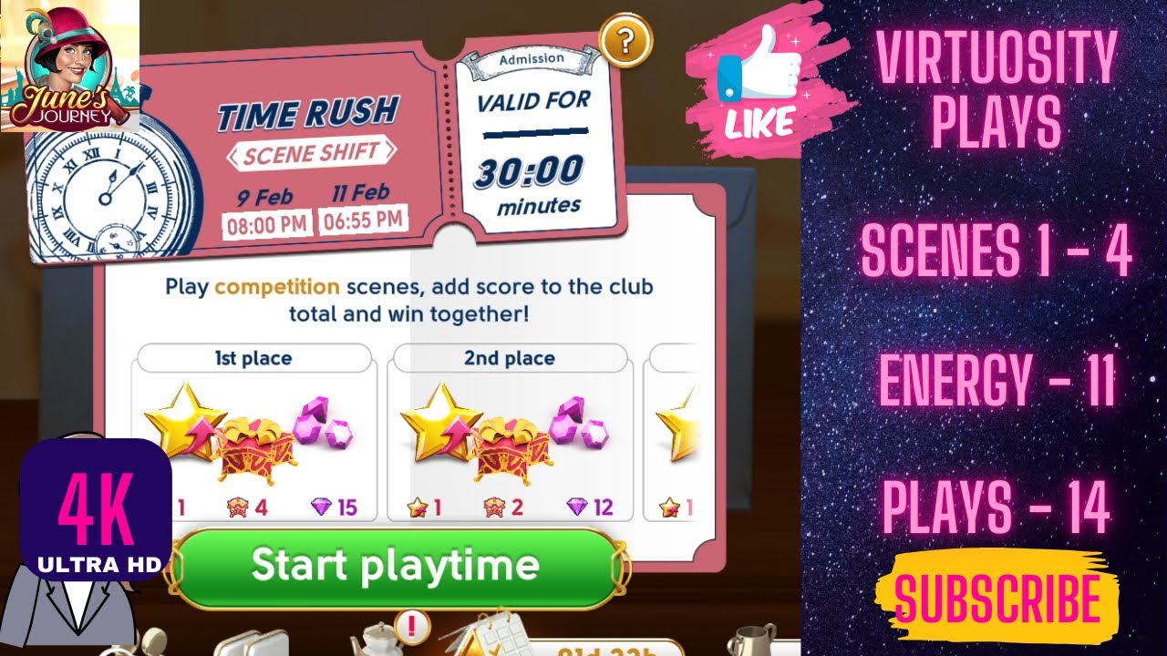 June’s Journey Time Rush Scene Shift Competition February 9 - 11, 2026 Energy 11 Scenes 1 - 4