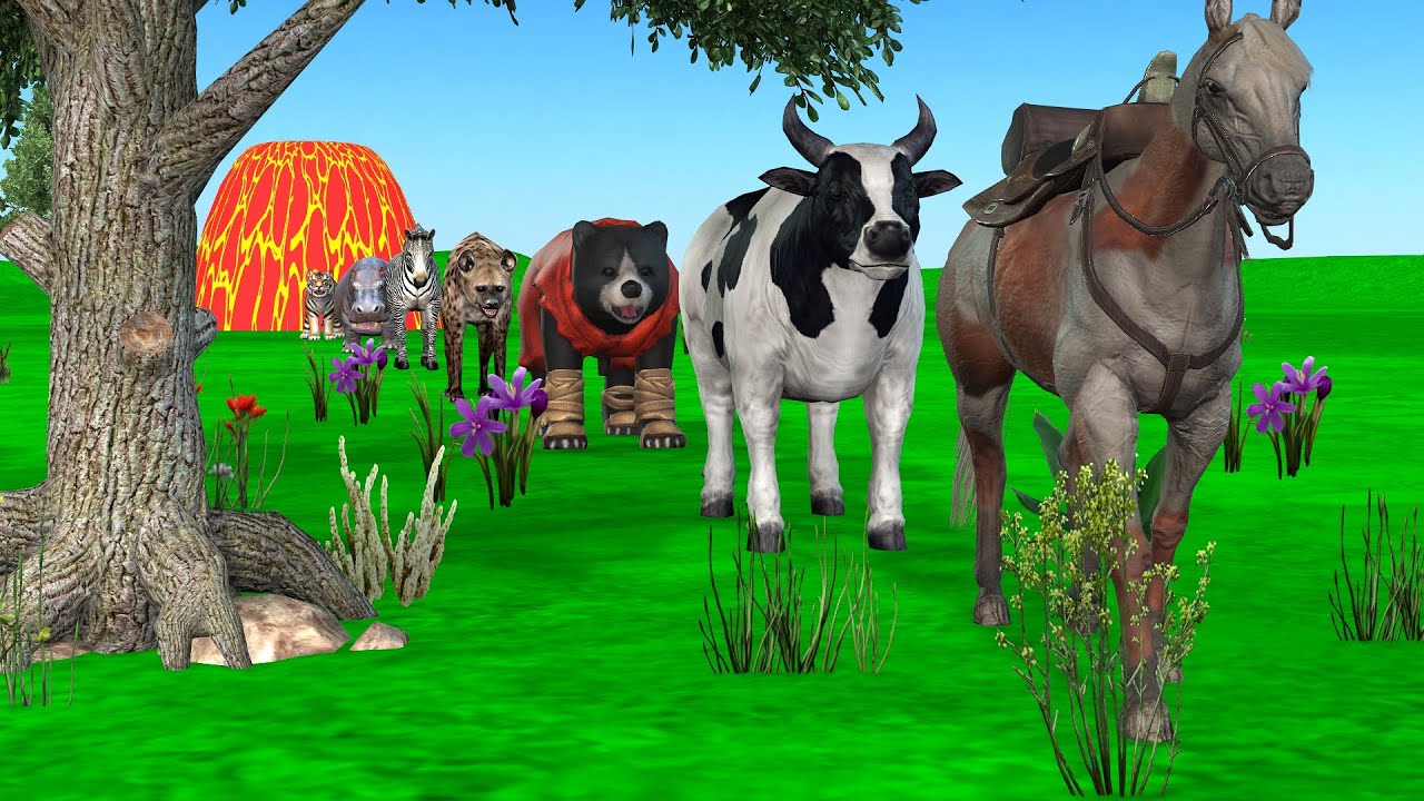 Paint & Animals Mammoth,Gorilla,Lion,Duck,Cow,Panda Fountain Crossing Transformation Animal Cartoon