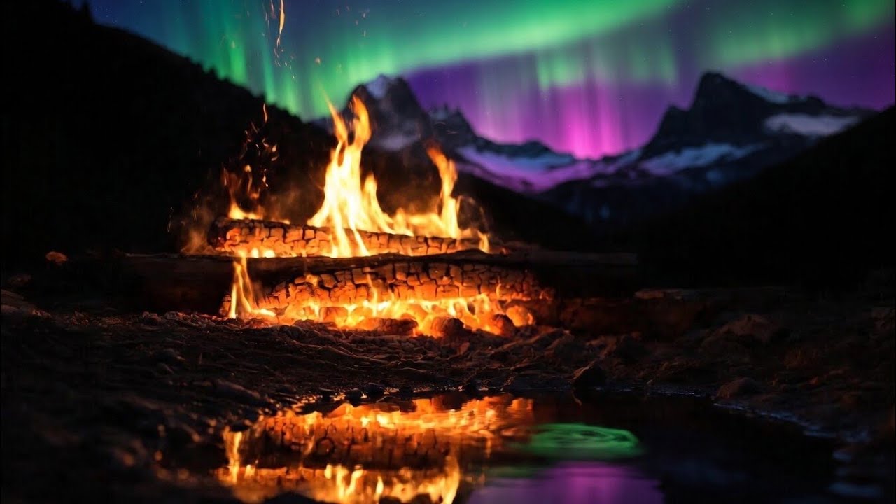 2 Hours of Campfire Sounds 🔥 Aurora Night ASMR for Deep Sleep, Relaxation & Healing