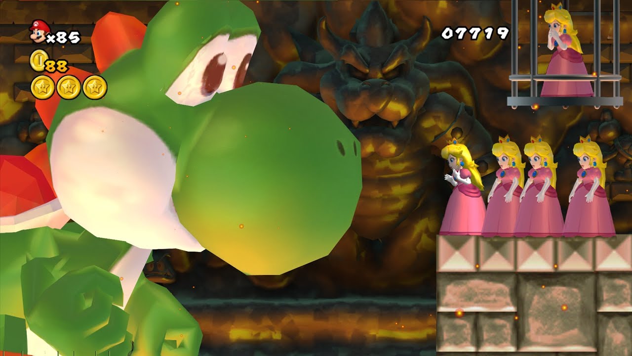 New Super Mario Bros. Wii - Multiple Peach's Vs. Evil Yoshi