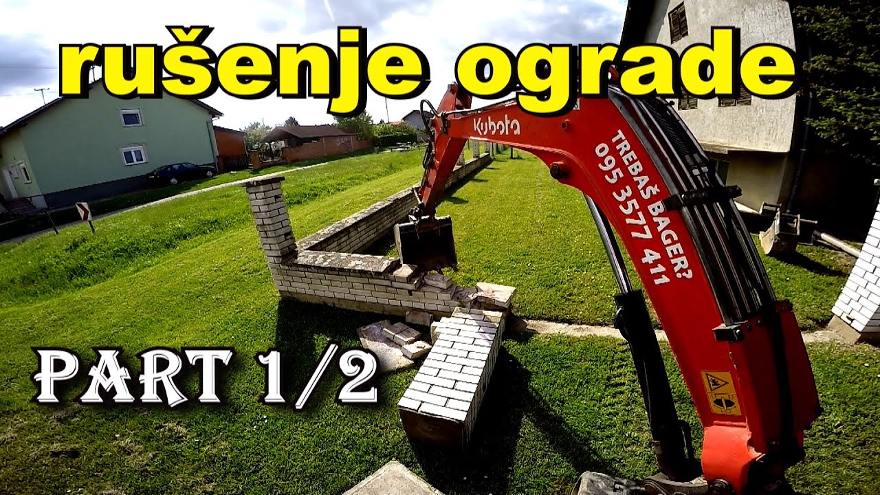 Rušenje ograde, vađenje temelja i odvoz  / mini bager + Tamić 👍