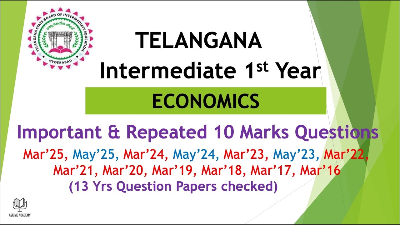 Telangana TG Inter 1st year Economics questions asked in 8 years Important and Repeated questions TS