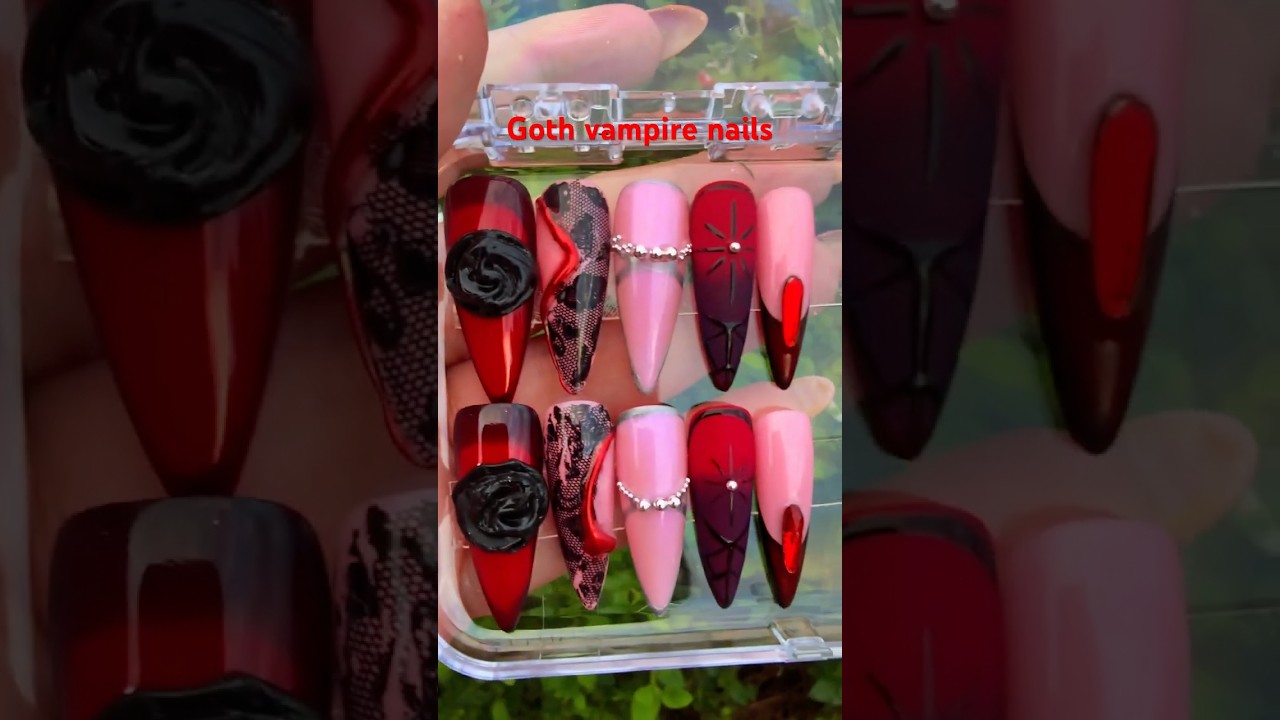nail art vampire goth perfect for Halloween! #shorts #nails #nailart #goth