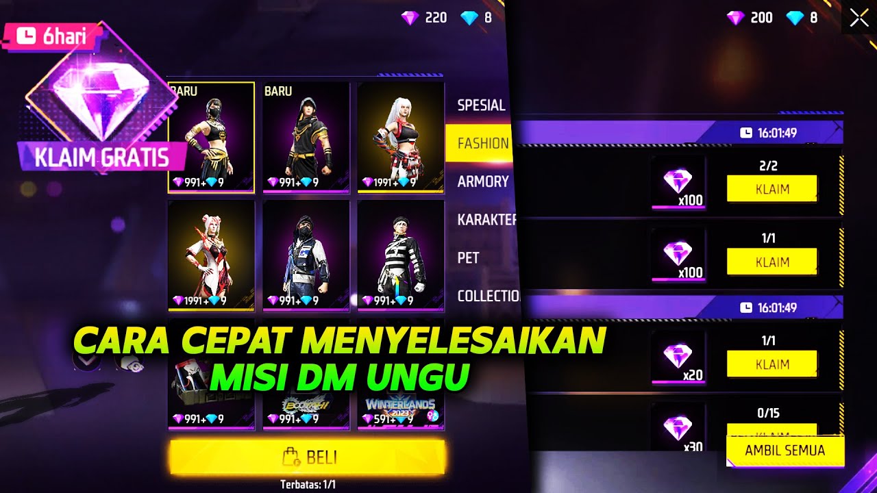 CARA CEPAT MENYELESAIKAN MISI DIAMOND UNGU TERBARU FF !! CARA MENDAPATKAN DIAMOND UNGU FF !!