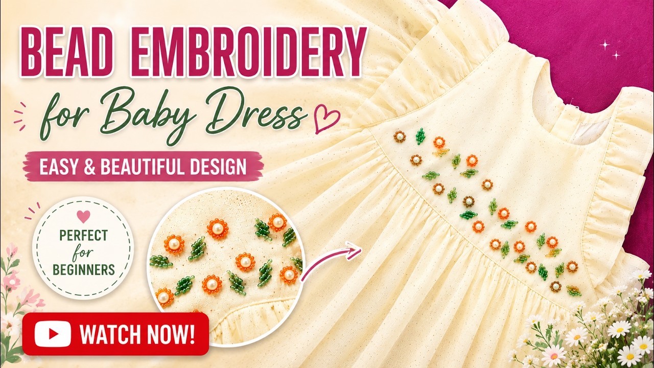Easy Hand Embroidery Beadwork on Kids Dress/Frock | Beaded Embroidery | Bead Embroidery Design