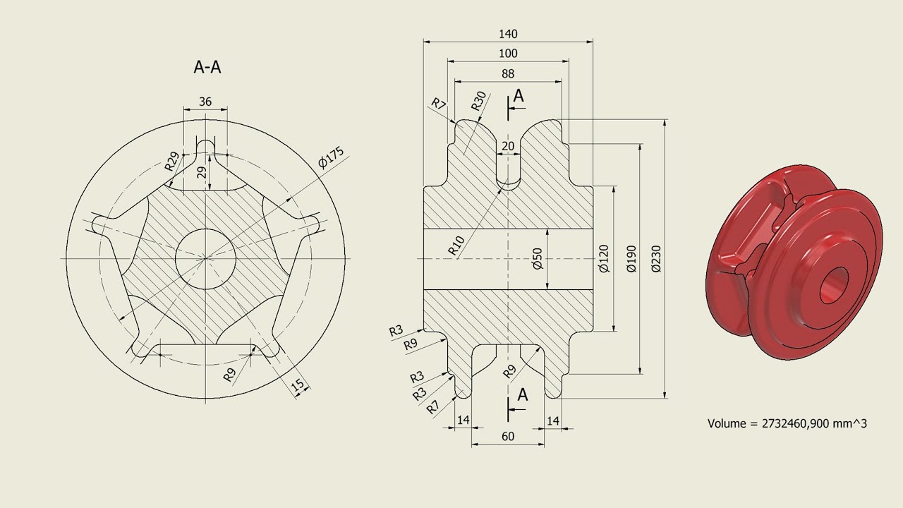 Учебное пособие Inventor - 364 ЦЕПНОЕ ЗВЕЗДОЧКО (TCS-15-224)