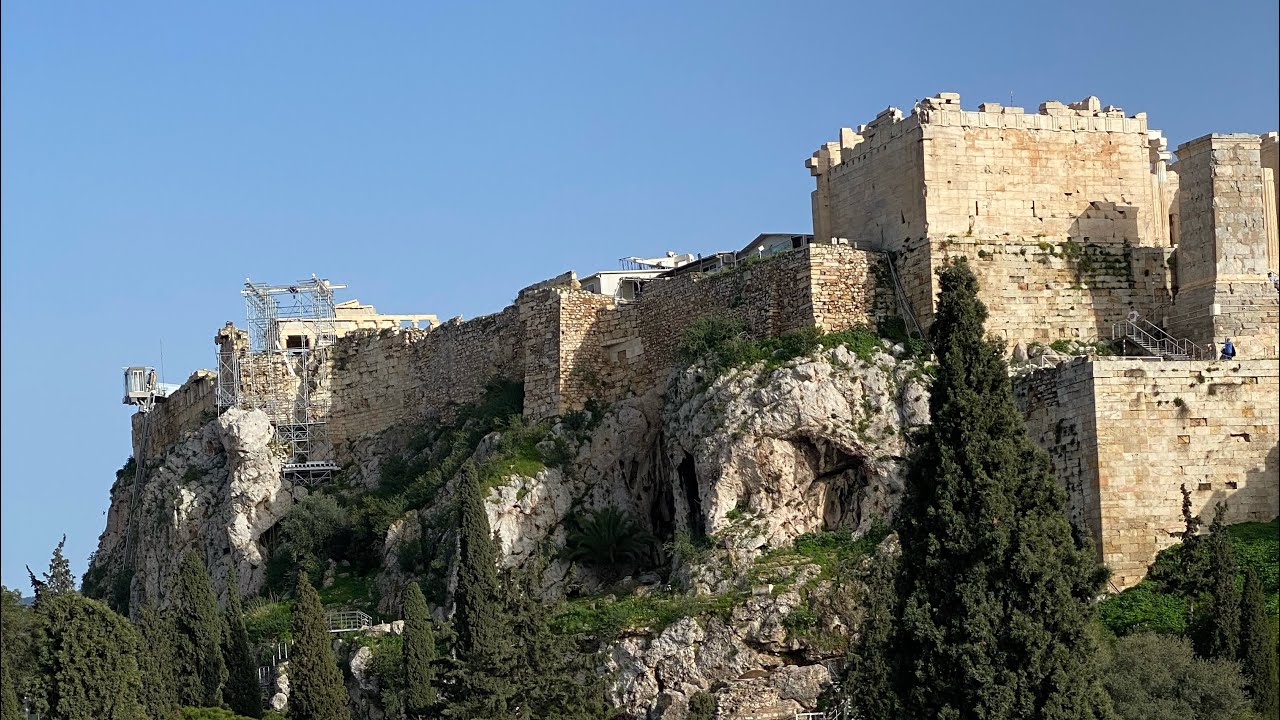 Athens view on a quick hike at the Areopagus Hill near the Acropolis of Athens in Greece.