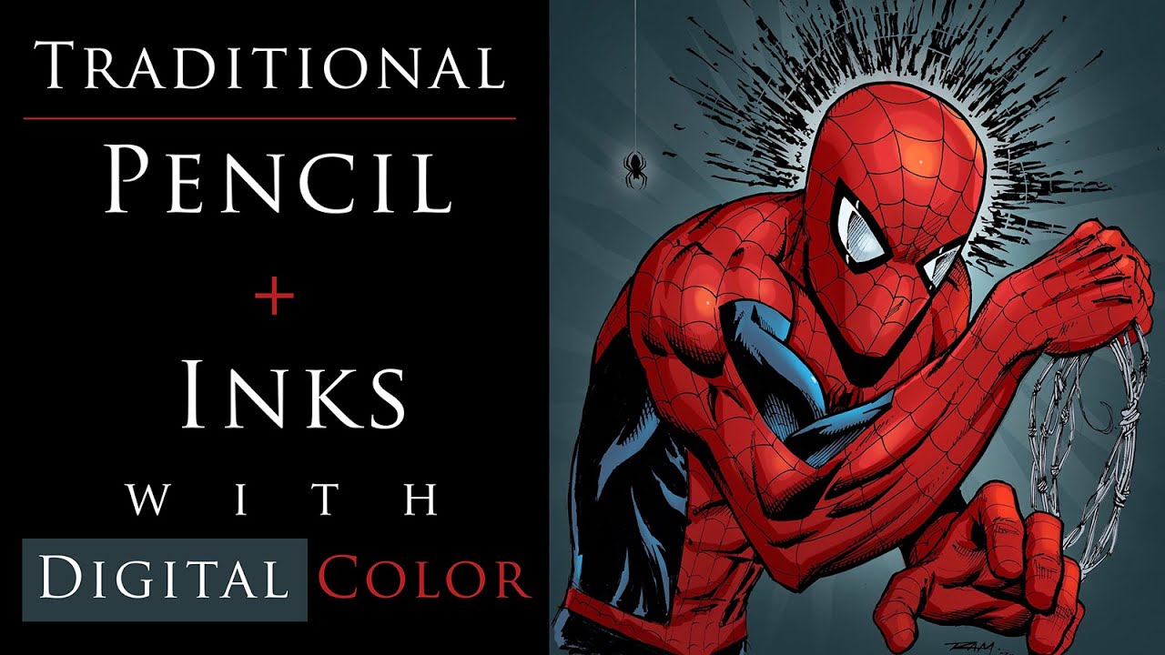 Traditional Pencil and Inks with Digital Color - Spiderman
