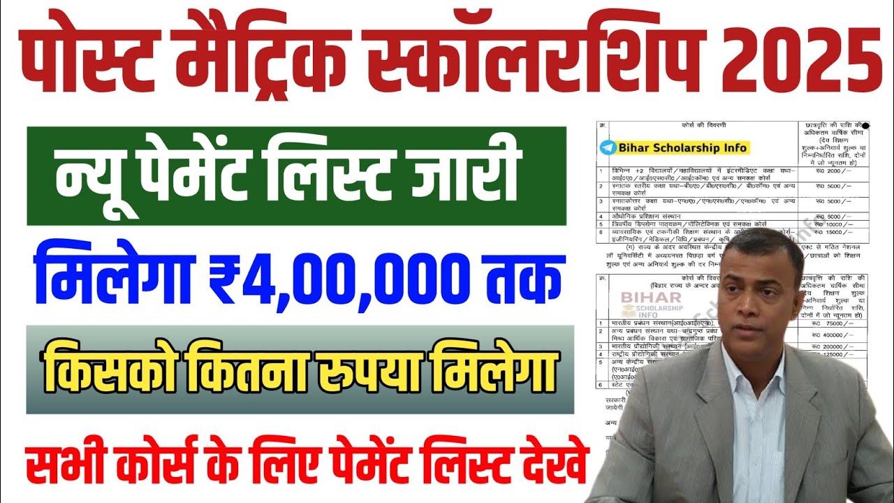 पोस्ट मैट्रिक स्कॉलरशिप न्यू पेमेंट लिस्ट जारी किसको कितना रूपये मिलेगा | PMS New Payment List Out